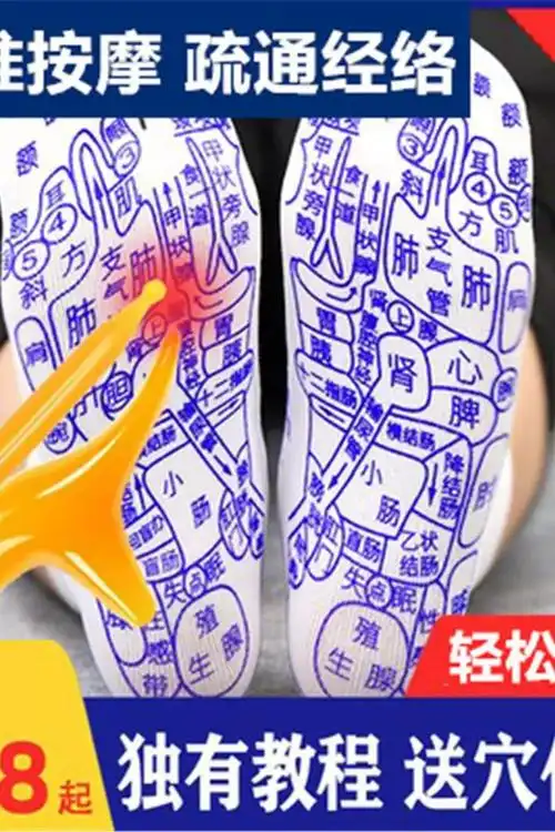 足底保健养生袜子带穴位图足部足疗脚底按摩袜子纯养生棉质男女