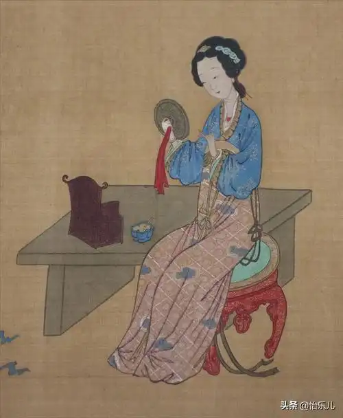 回家去取琴书,其妻薛媛已知丈夫意图,于是对着镜子绘制了一幅自画像