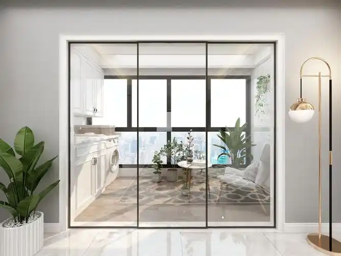 网红极窄边框玻璃吊轨三联动移门简约中空厨房客厅阳台隔断推拉门