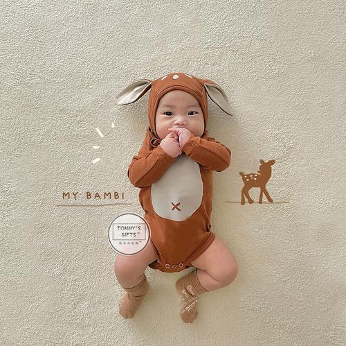 韩版婴儿秋装新生男女宝宝一岁网红套装超洋气幼儿连体哈衣服满月