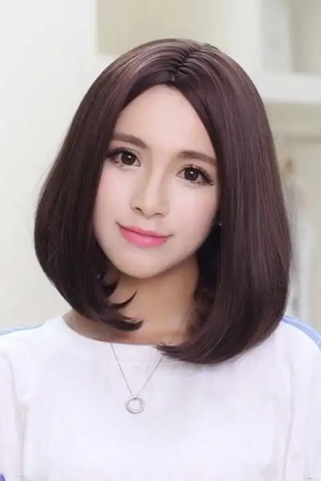 韩国高温丝中分大头皮修脸短发假发 斜刘海女短发全头套假发