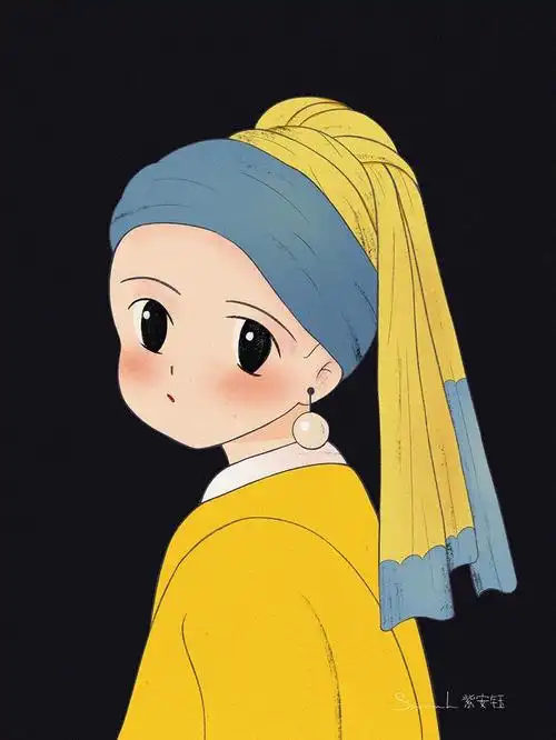 戴珍珠耳环的少女插画69