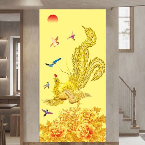 金凤凰客厅招财风水装饰画卧室走廊玄关吉祥鸟牡丹图百鸟朝凤贴画