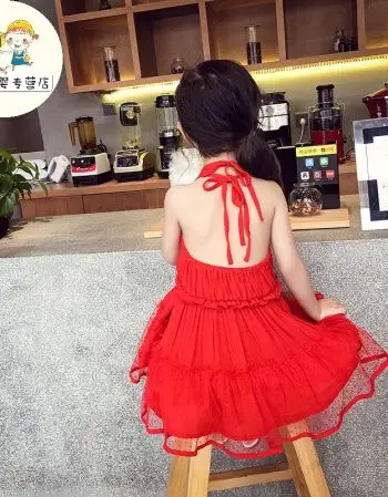 女童连衣裙夏装新款儿童裙清凉露背吊带裙洋气度假沙滩裙子 红色 150