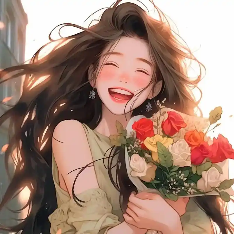 手捧花女生头像.那种发自内心的快乐的笑容,感觉真的很治愈.# - 抖音