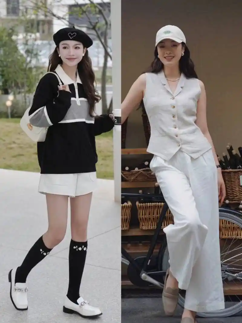 不管是九分的白裤子,还是及地的白裤子,都可以配乐福鞋来穿着.