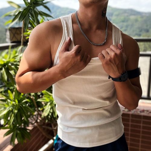 冉同肌肉男显身材小背心男【净版:坑条背心棉系列】 白色 m 100-120斤