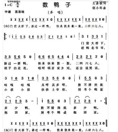 儿歌《数鸭子》_歌谱简谱_歌词简介_曲谱资料