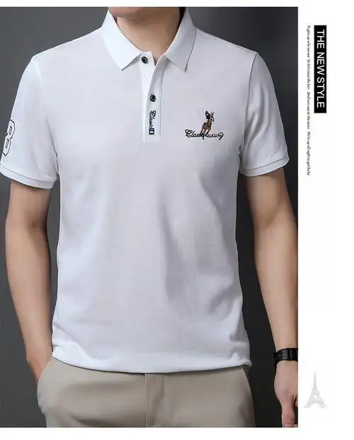 罗蒙短袖t恤男纯棉翻领polo保罗衫夏季商务休闲t恤衫纯色半袖中青年