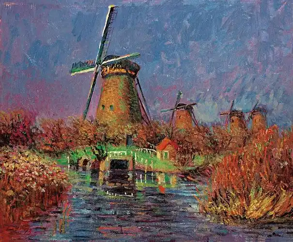 0101 荷兰大风车 布面油画