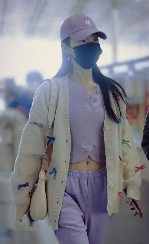 32岁宋轶现身走机场紫色露脐装露出白皙蛮腰淡妆出门也迷人