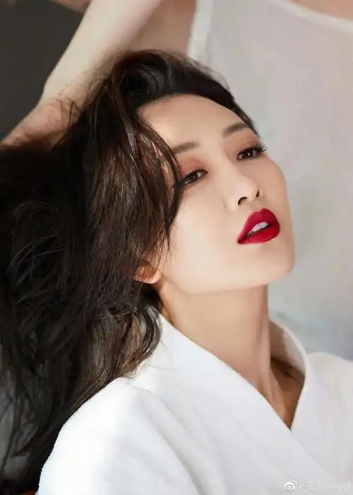照片中,王鸥用侧脸面对镜头,红唇黑发好有氛围感,真的是氛围感美女.