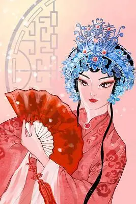 戏剧戏曲人物红衣青簪宝石首饰持扇京剧人物插画女人