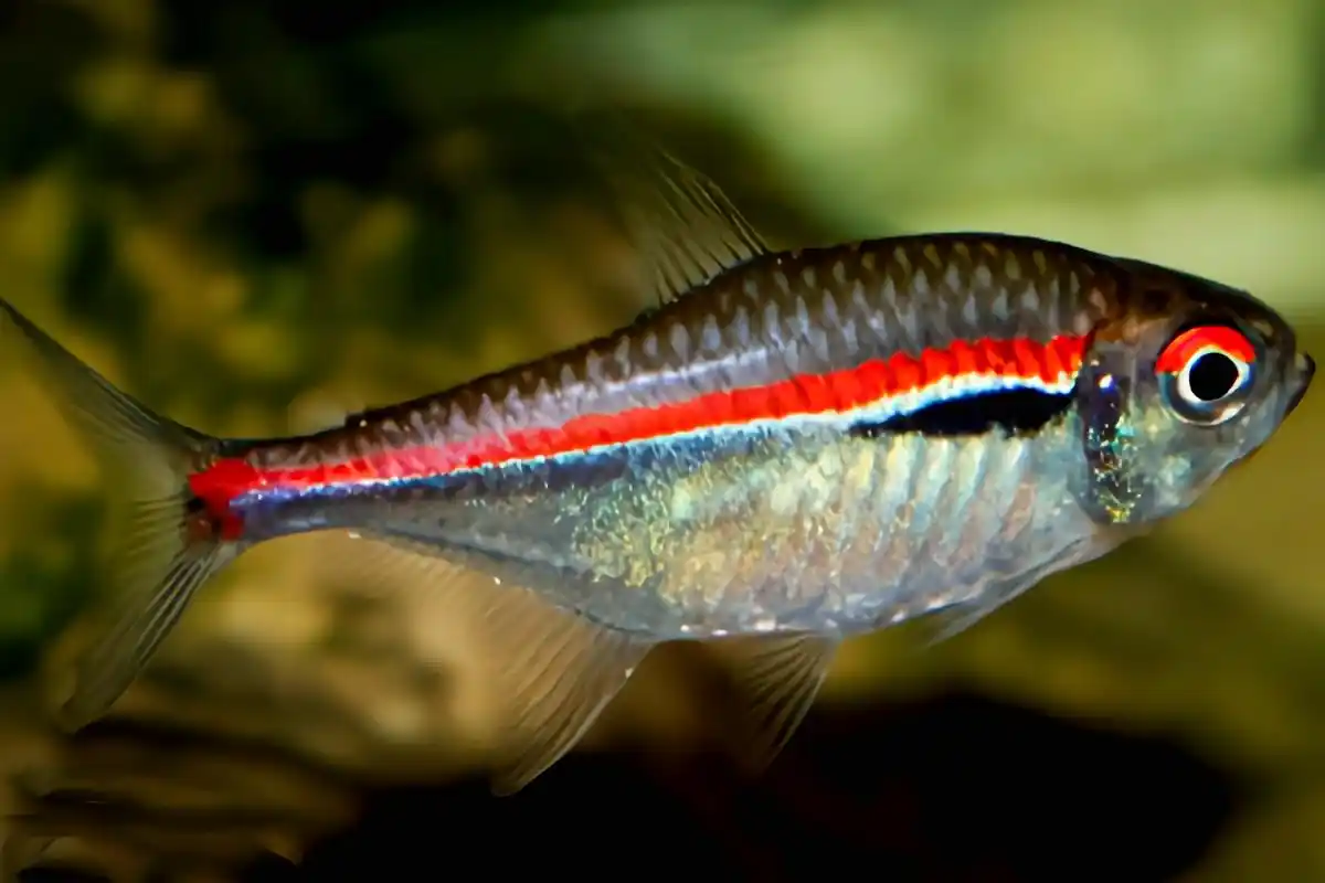 成鱼体长3厘米 ,体侧由红,青,黑三种颜色组合的亮线,光彩夺目.