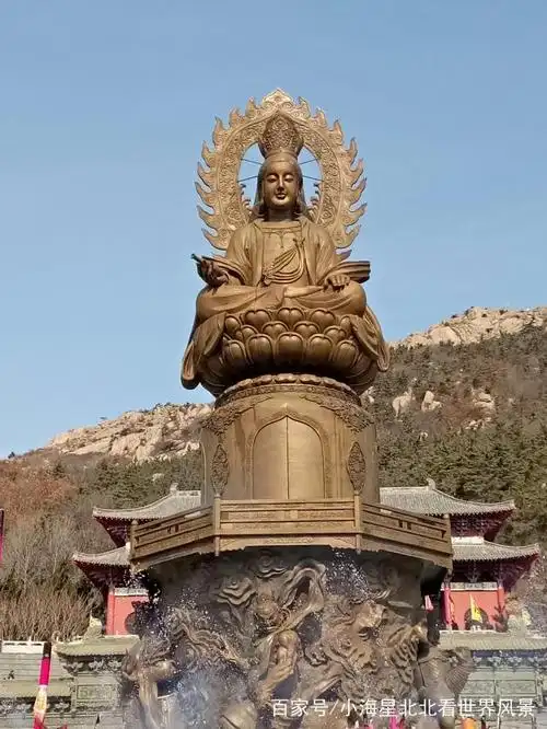 原创石岛赤山佛教圣地5a景区赤山明神菩萨喷水登高看大海