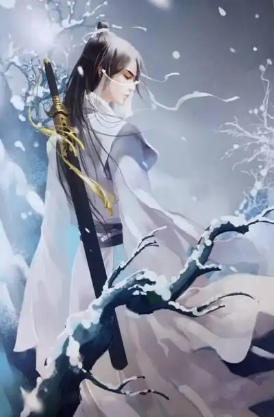 蓝衣俊逸剑仙古风手绘