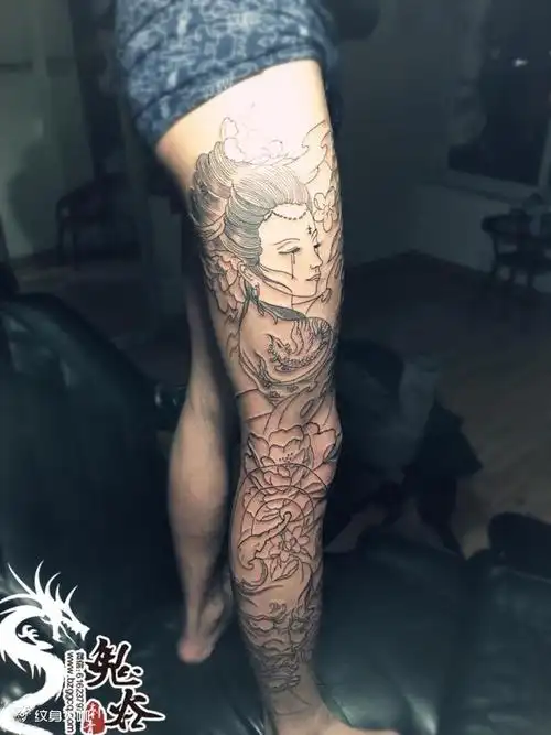 花腿初步完成_纹身图案手稿图片_薛新稳的纹身作品集