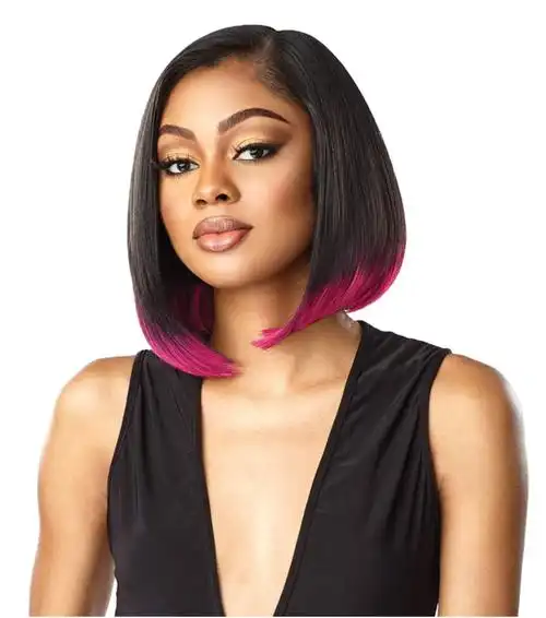 时尚欧美假发女短发偏分整顶头套自然渐变色内扣直发机制化纤头套