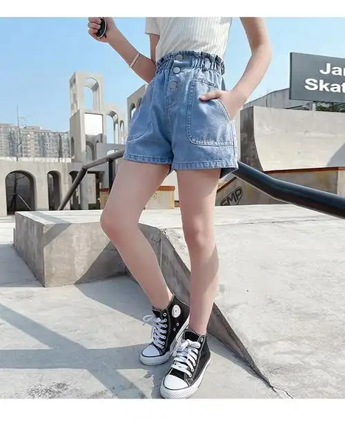 谜小桃童装女童裤子儿童短裤夏季新款女孩子夏日牛仔短裤中大童清新