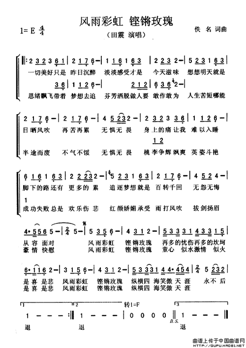 风雨彩虹铿锵玫瑰-田震(简谱) - 多来米,123