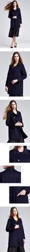女款深藏青色双排扣双面呢大衣