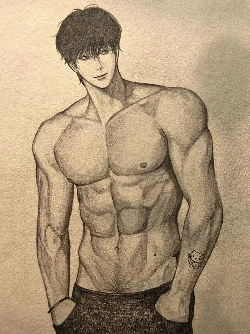 腹肌男手绘过程图.#腹肌 #画画 #画渣日常 #秋日暴击 # - 抖音