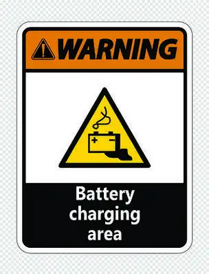 警告电池充电区标志在透明背景上,矢量图