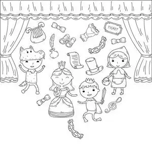 幼稚园音乐剧.学校的孩子们玩.舞台, 娱乐, 电影院.小演员照片