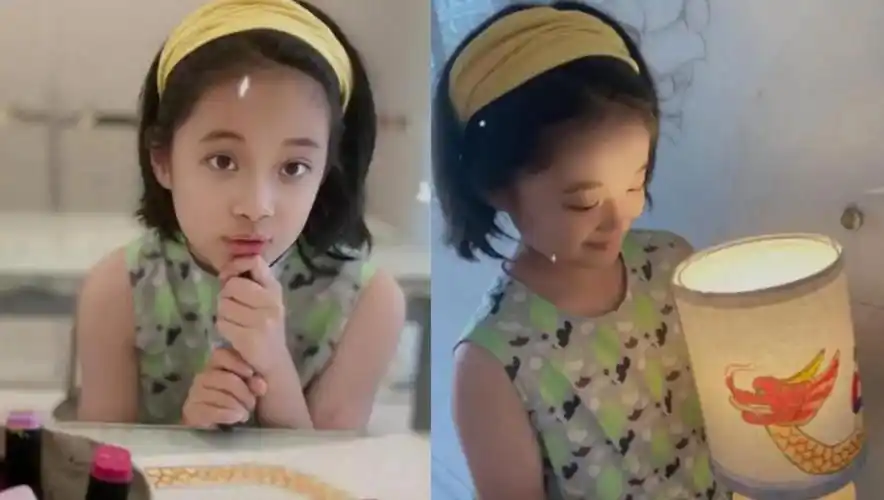 梅婷晒女儿做手工,快快穿搭简单却不俗气,五官和声音都好像妈妈