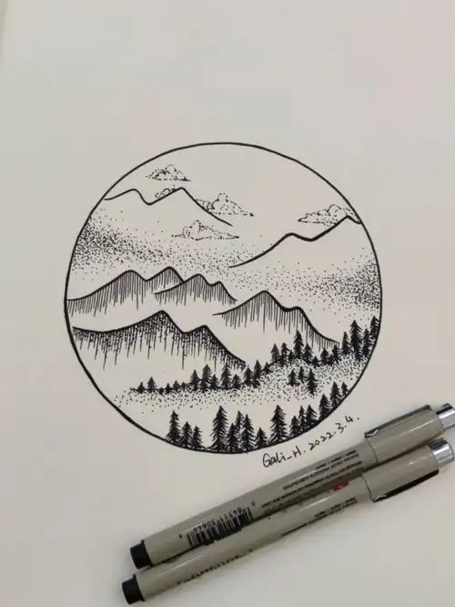 34风景黑白线描画针管笔手绘控笔临摹