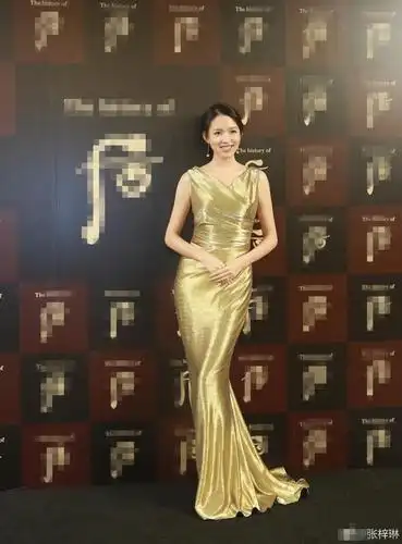 辣妈张梓琳金色长裙出席活动气质优雅好身材尽显