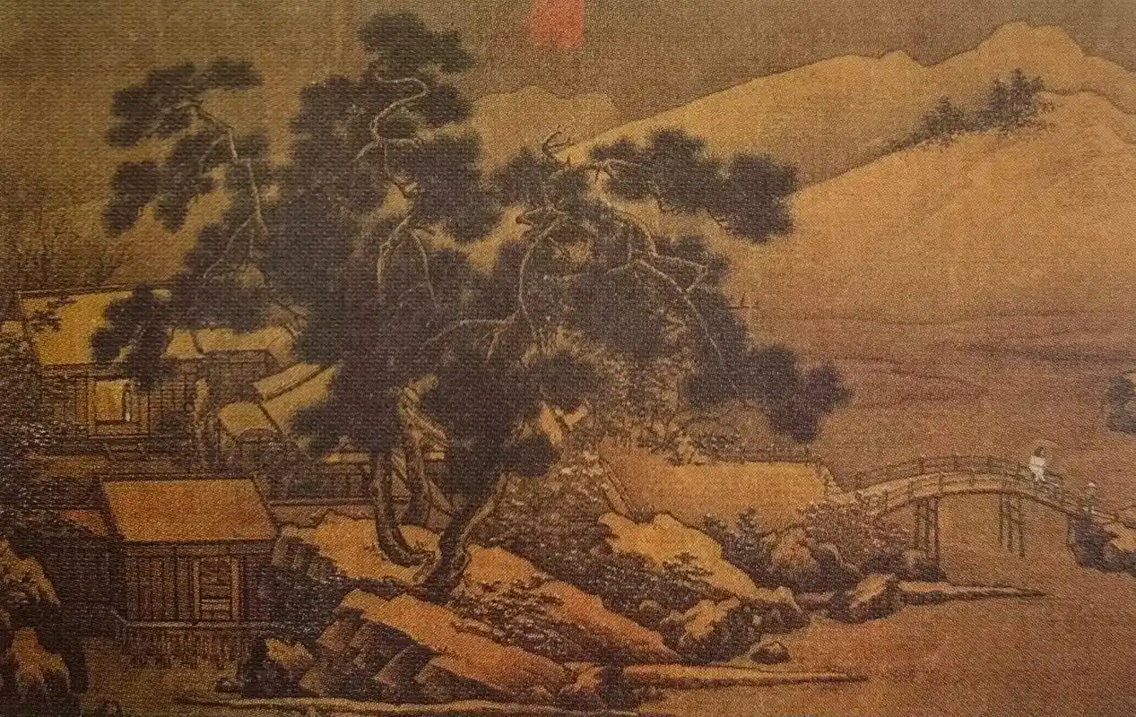 《四景山水图》卷待 一,"春景".堤边庄院,桃花吐艳,细 - 抖音