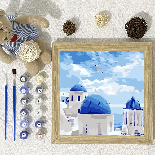 diy数字油彩画填充治愈简单小尺寸卡通风景手工绘颜料涂色画城堡