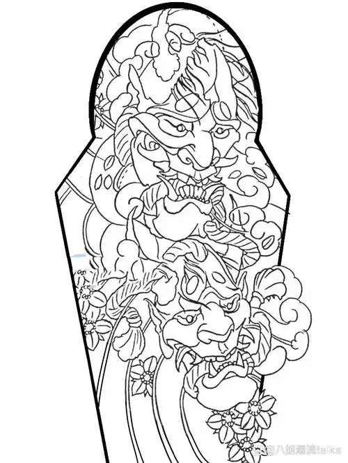 日式老传统花臂手稿图案线稿收藏 日式老传统纹身花臂