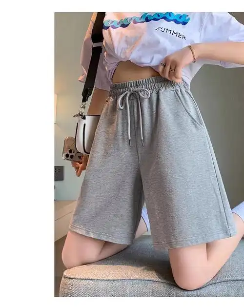 官网006#运动短裤女夏ins潮bf风休闲学生高腰中裤跑步宽松五分裤 - 17