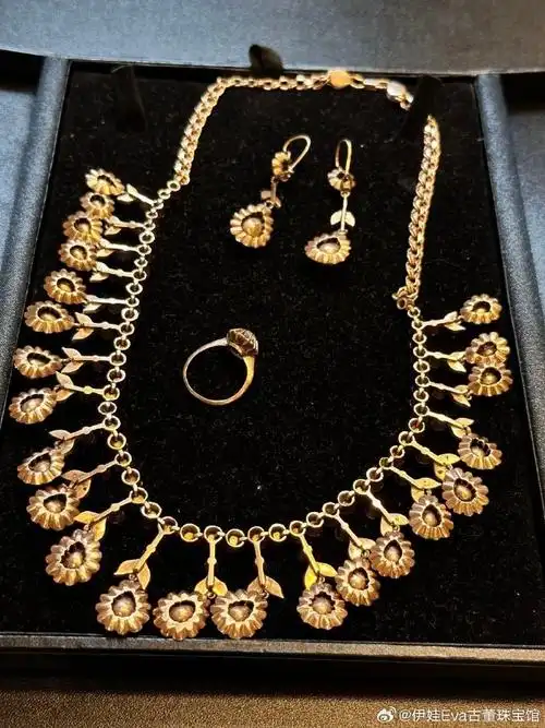 古董09维多利亚时期  14k金满钻项链 耳坠 戒指95大套装  96足