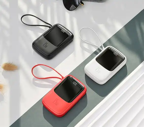 充电宝10000毫安小巧便携自带线移动电源适用于 黑色【type-c款自带线