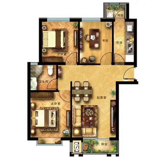 100平米三室一厅户型平面图