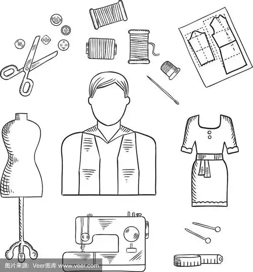 裁缝或时装设计师职业草图图标