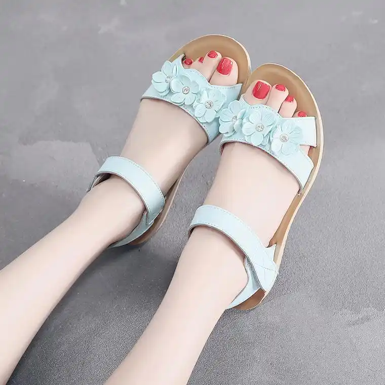 枫述夏中大童简约百搭凉鞋平跟女鞋防滑中学生粉色女童平底女孩凉鞋女