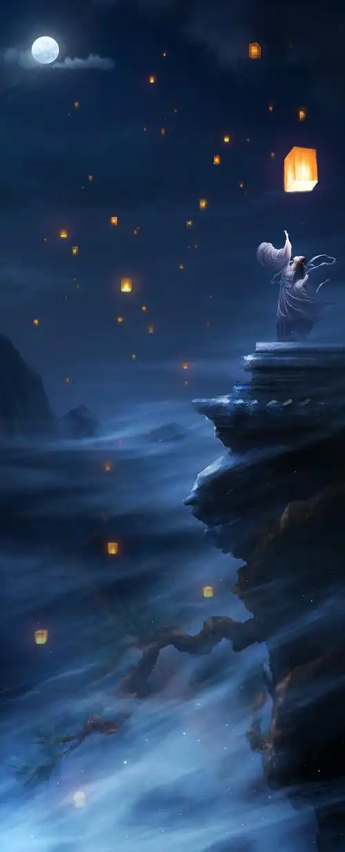 古风,插画,古装美人,壁纸,月夜