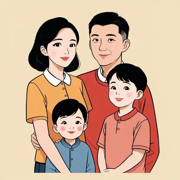 亲子头像|一家四口哥哥和弟弟创意插画风格头像