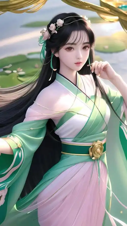 国风动漫穿着汉服的荷花女孩