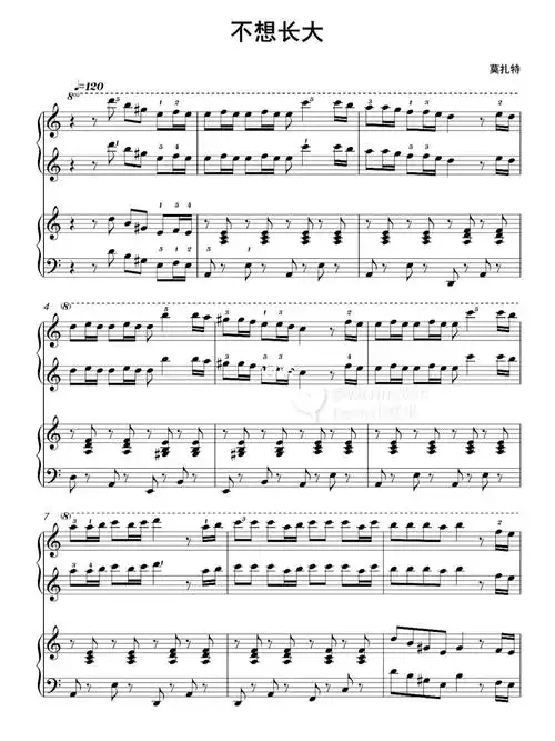不想长大四手联弹完整谱