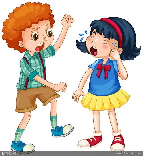 打人的男孩矢量素材