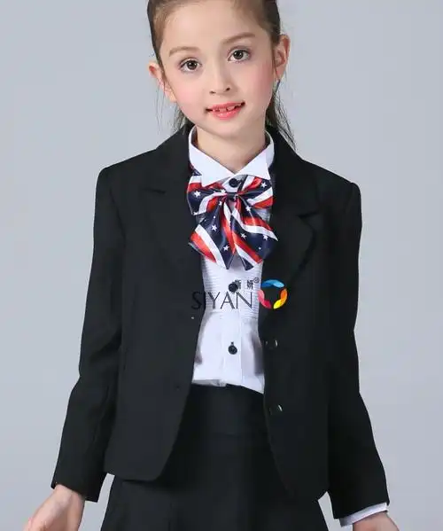 斯妍女童西装裙英伦学院女生礼服校服套装儿童西装女中大童黑色4件套