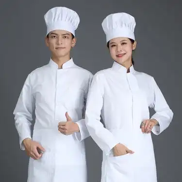 厨师工作服男长袖秋冬装定制面点师餐饮食堂人员服装纯白厨房衣服