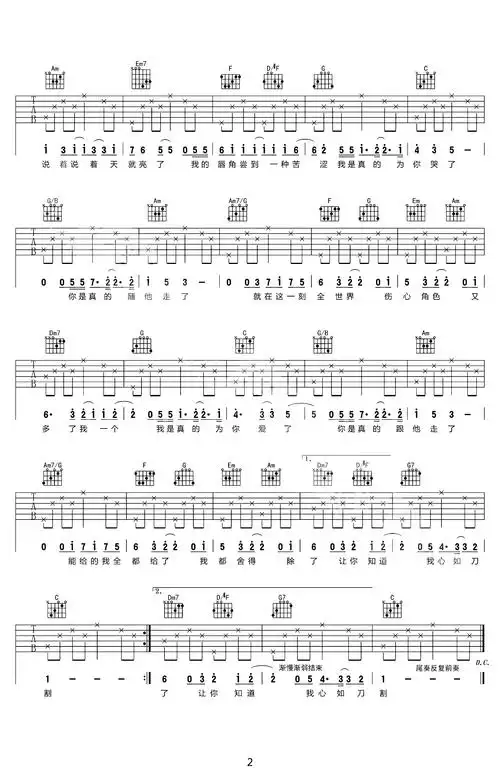 心如刀割吉他谱 张学友 当你渐行渐远,这世上便又多了一个伤心人2