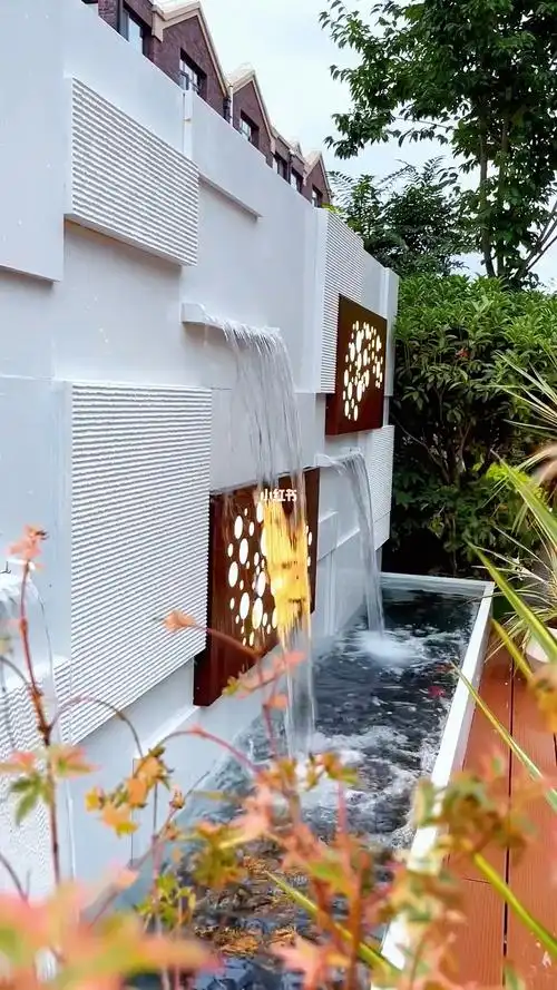 现代庭院简约轻奢大气水幕墙流水墙喷泉水景