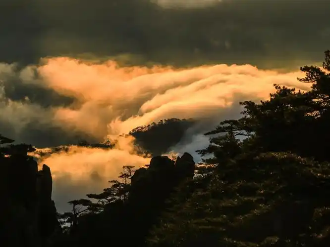 安徽黄山:云海日出齐现 壮观绝美如画